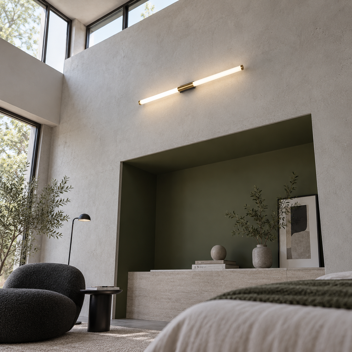 Liniar shape bedroom wall light with gold accent