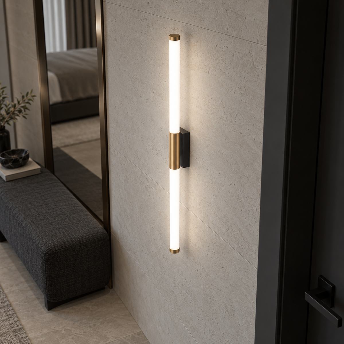 Liniar shape bedroom wall light with gold accent