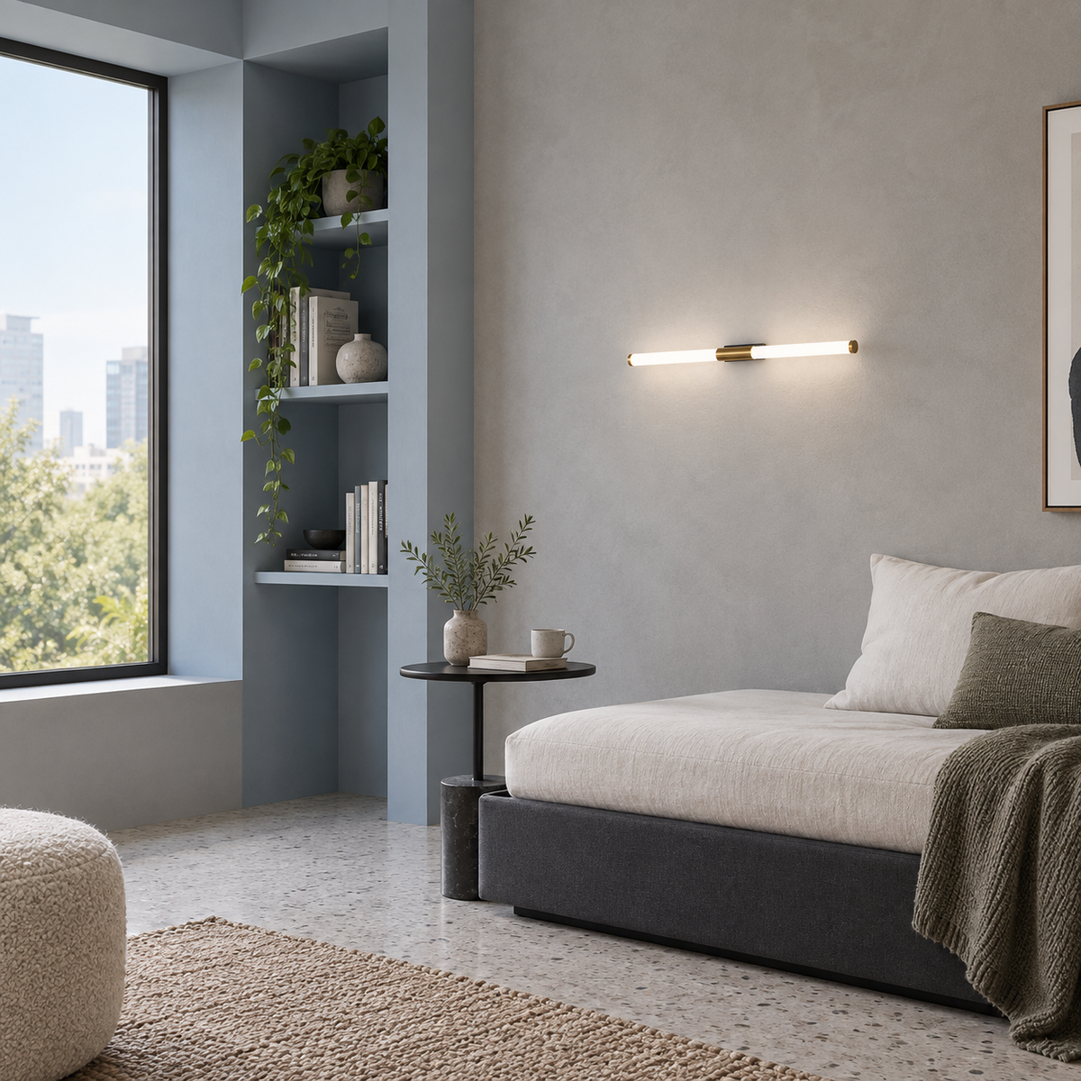 Liniar shape bedroom wall light with gold accent