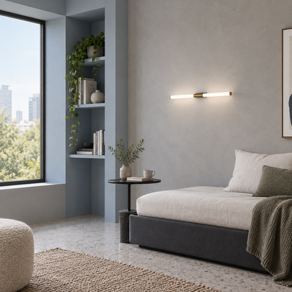 Liniar shape bedroom wall light with gold accent