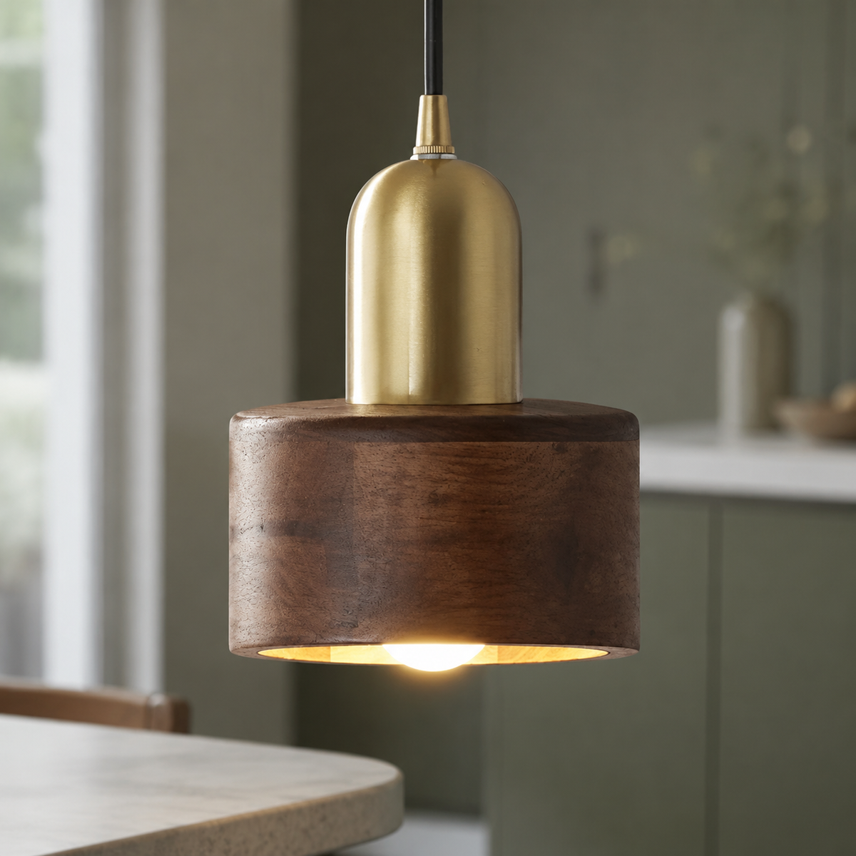 Suspension vintage en bois brun pour salle à manger