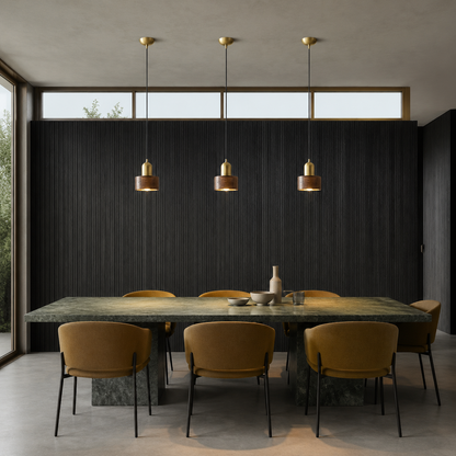 Suspension vintage en bois brun pour salle à manger