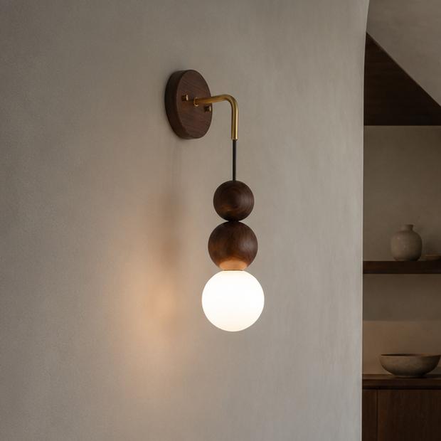 Walnut wood brass gradient glass wall light