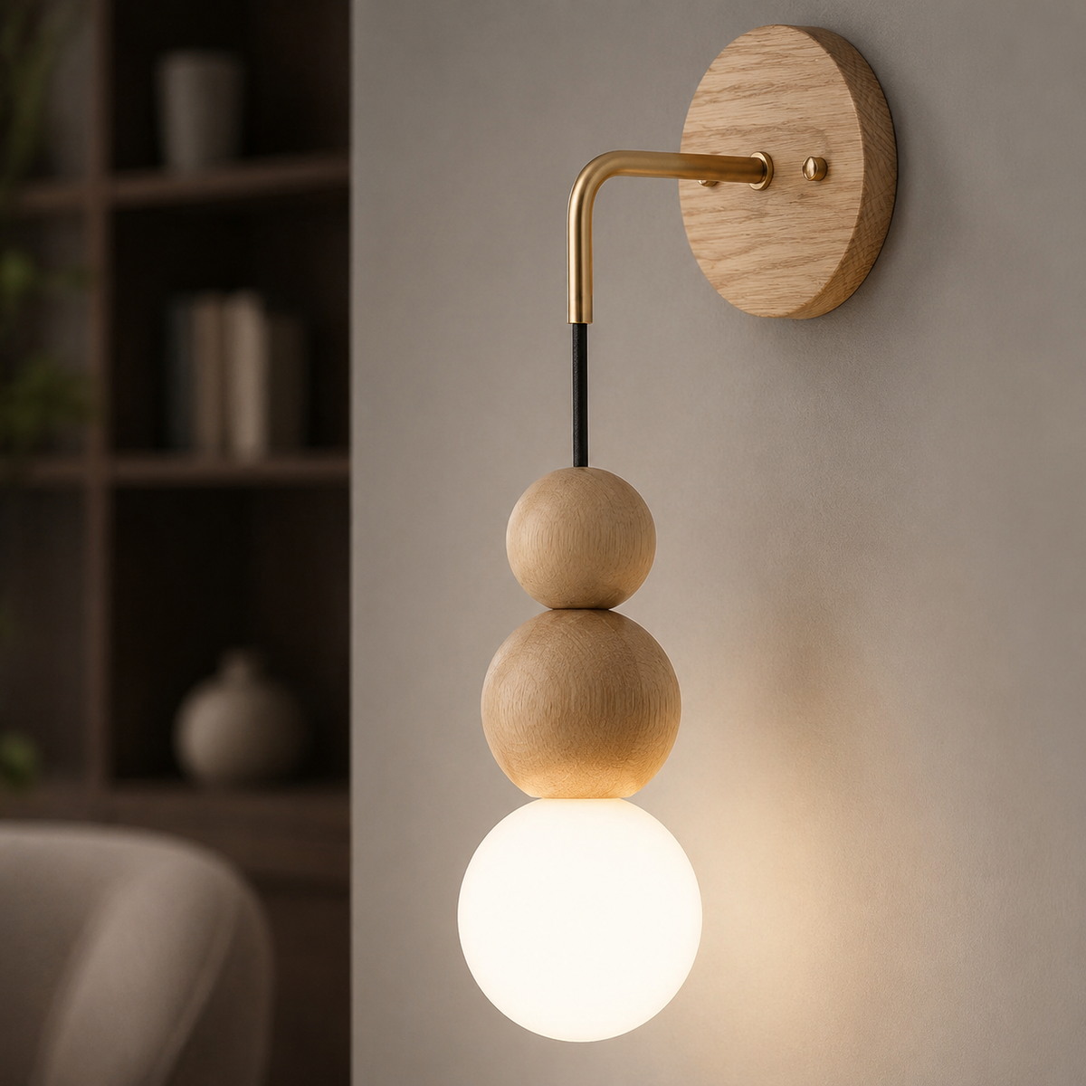 Walnut wood brass gradient glass wall light
