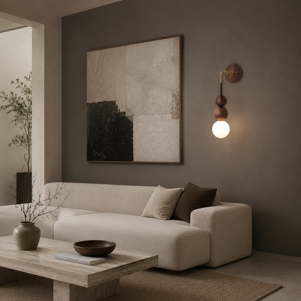Walnut wood brass gradient glass wall light