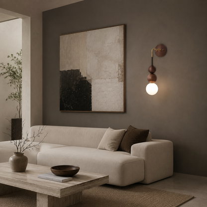 Walnut wood brass gradient glass wall light