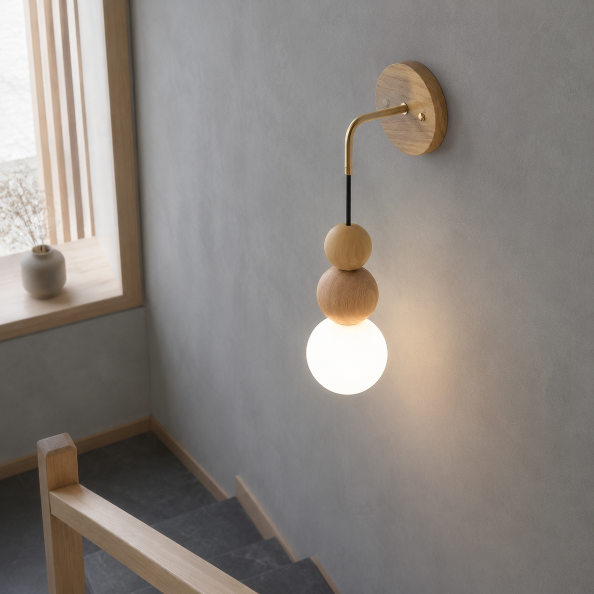 Walnut wood brass gradient glass wall light