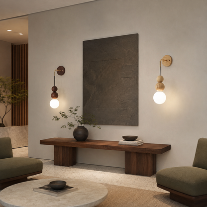 Walnut wood brass gradient glass wall light