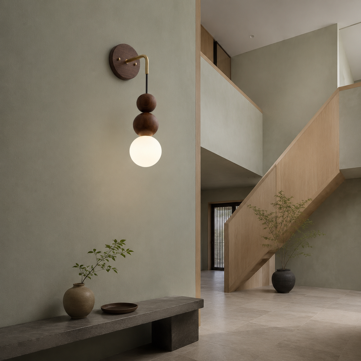 Walnut wood brass gradient glass wall light