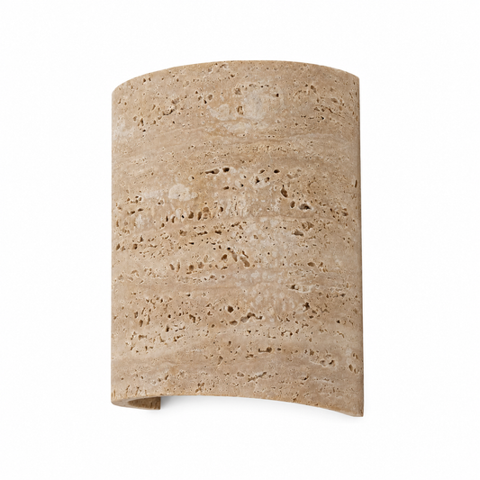 Vintage natural travertine flush wall lamp IP65 on a clean white background