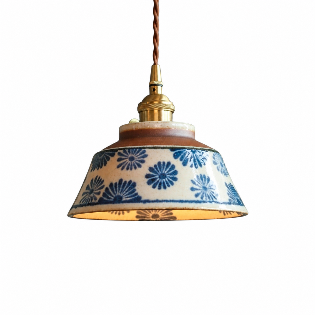 Retro chinese porcelain pendant light blue-white on a clean white background