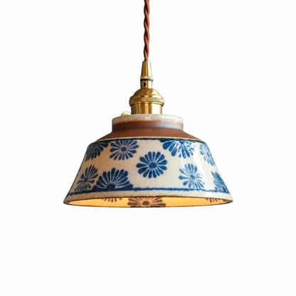 Retro chinese porcelain pendant light blue-white on a clean white background