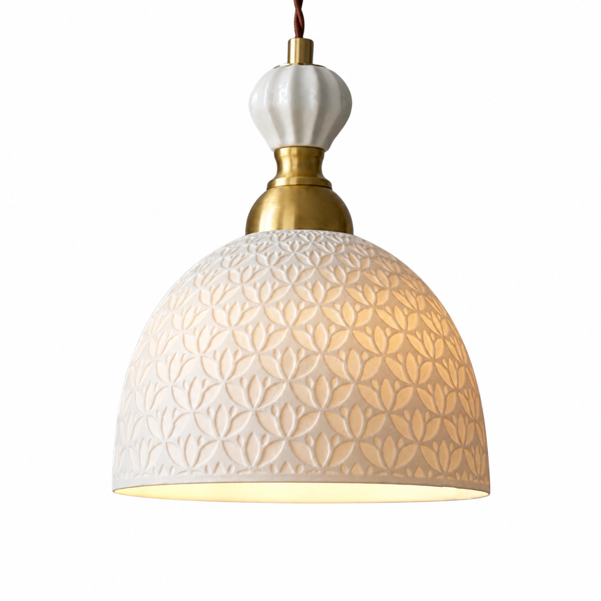 French modern cream pendant light on a clean white background