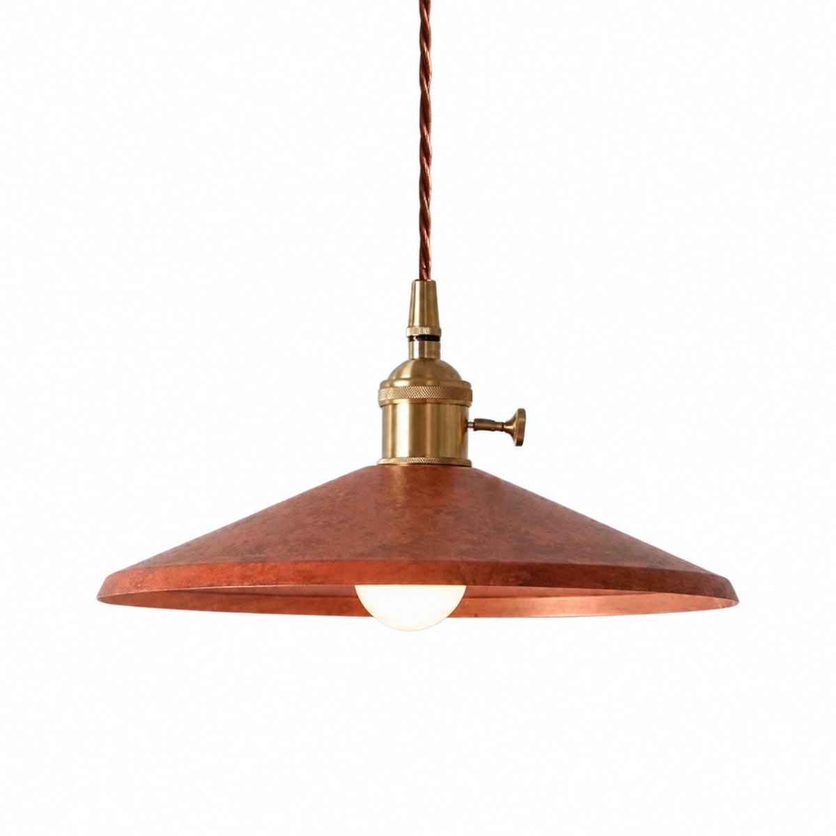 Industrial brass pendant light for restraurants on a clean white background