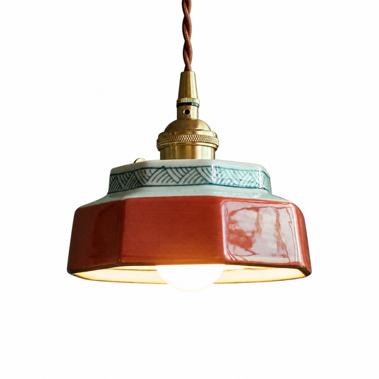 Vintage ceramic copper pendant lamp on a clean white background