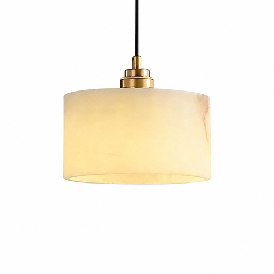 Luxury white marble pendant light with brass accent on a clean white background