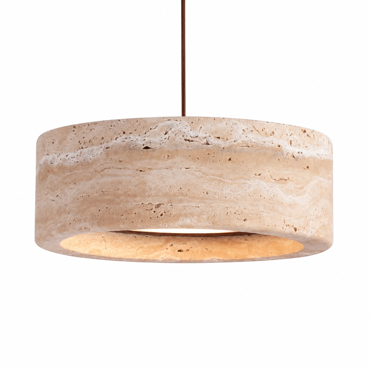 Travertine retro wabi-sabi pendant light on a clean white background
