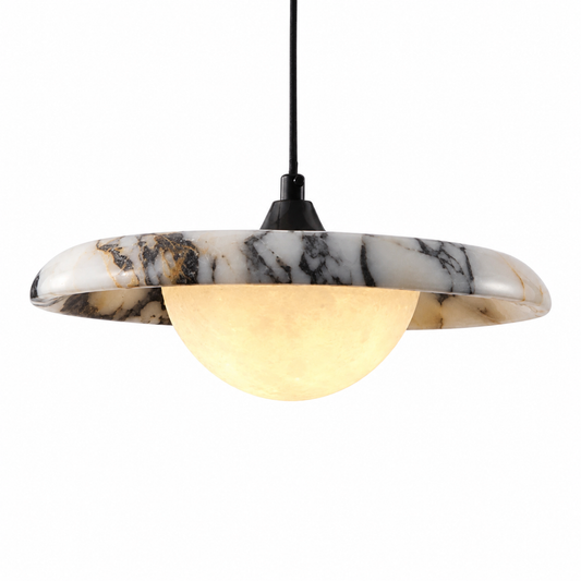 Italian white-black marble pendant light on a clean white background