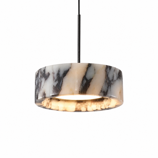 Alabaster marble dome pendant light on a pure white background
