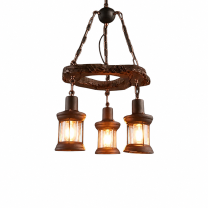 Vintage solid wood loft bar chandelier pendant lamp on a pure white background