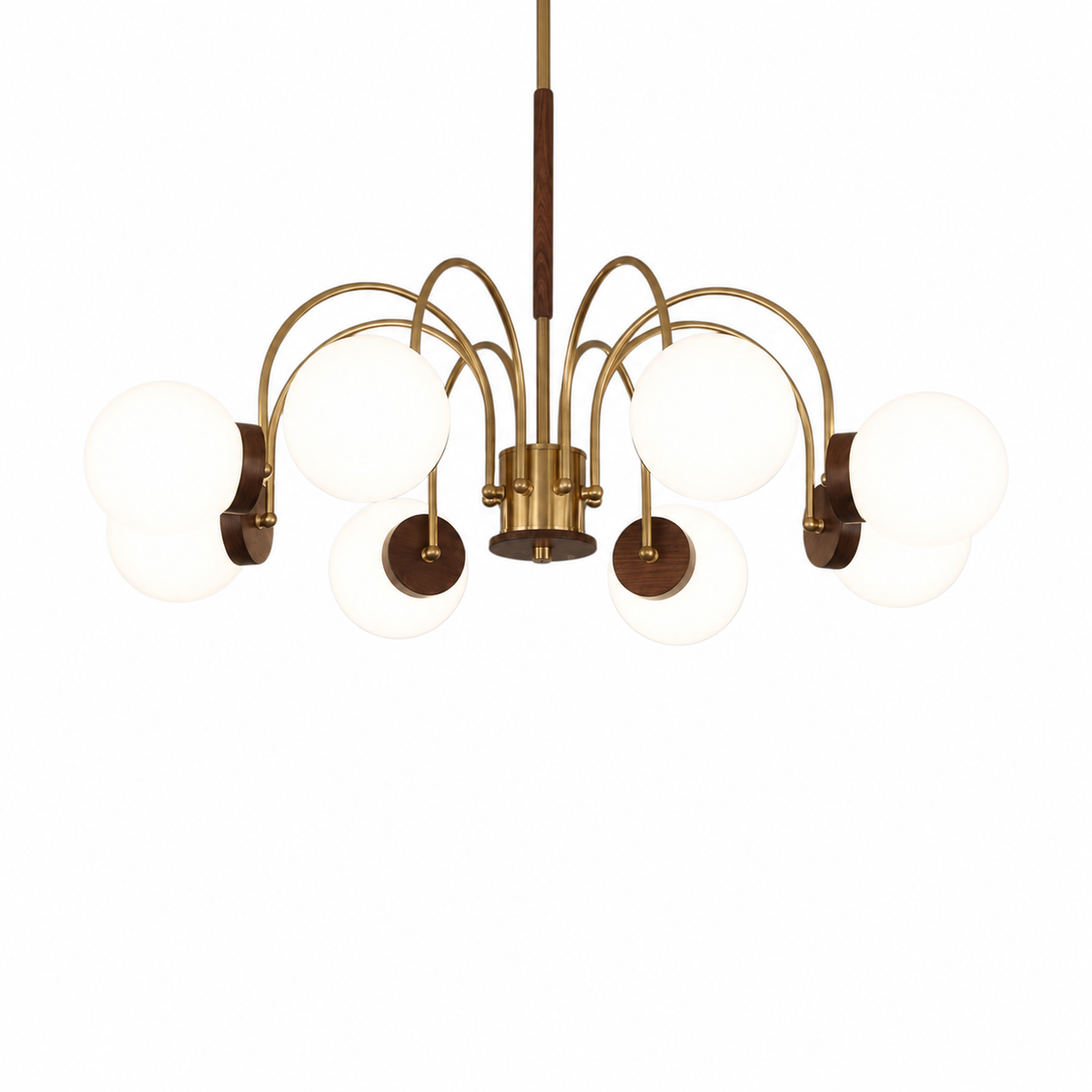 Walnut chandelier light for bedroom and living room on a pure white background