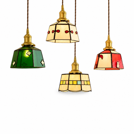 Tiffany-style glass pendant for bedroom on a clean white background