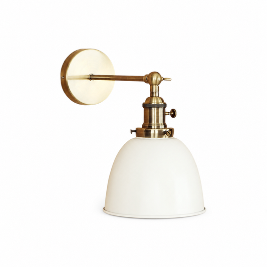 Brass retro wall light on a clean white background