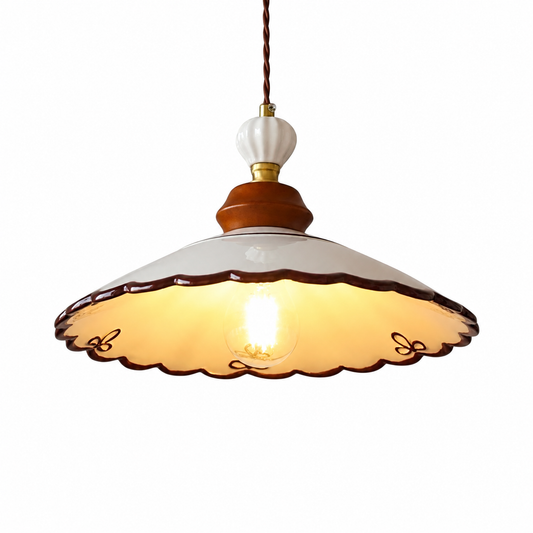 Hand painted ceramic chandelier for dining table on a clean white background