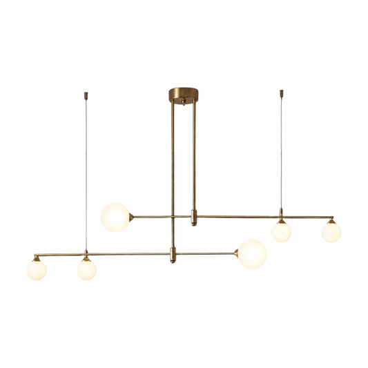 Brass g9 glass globe pendant on a white background