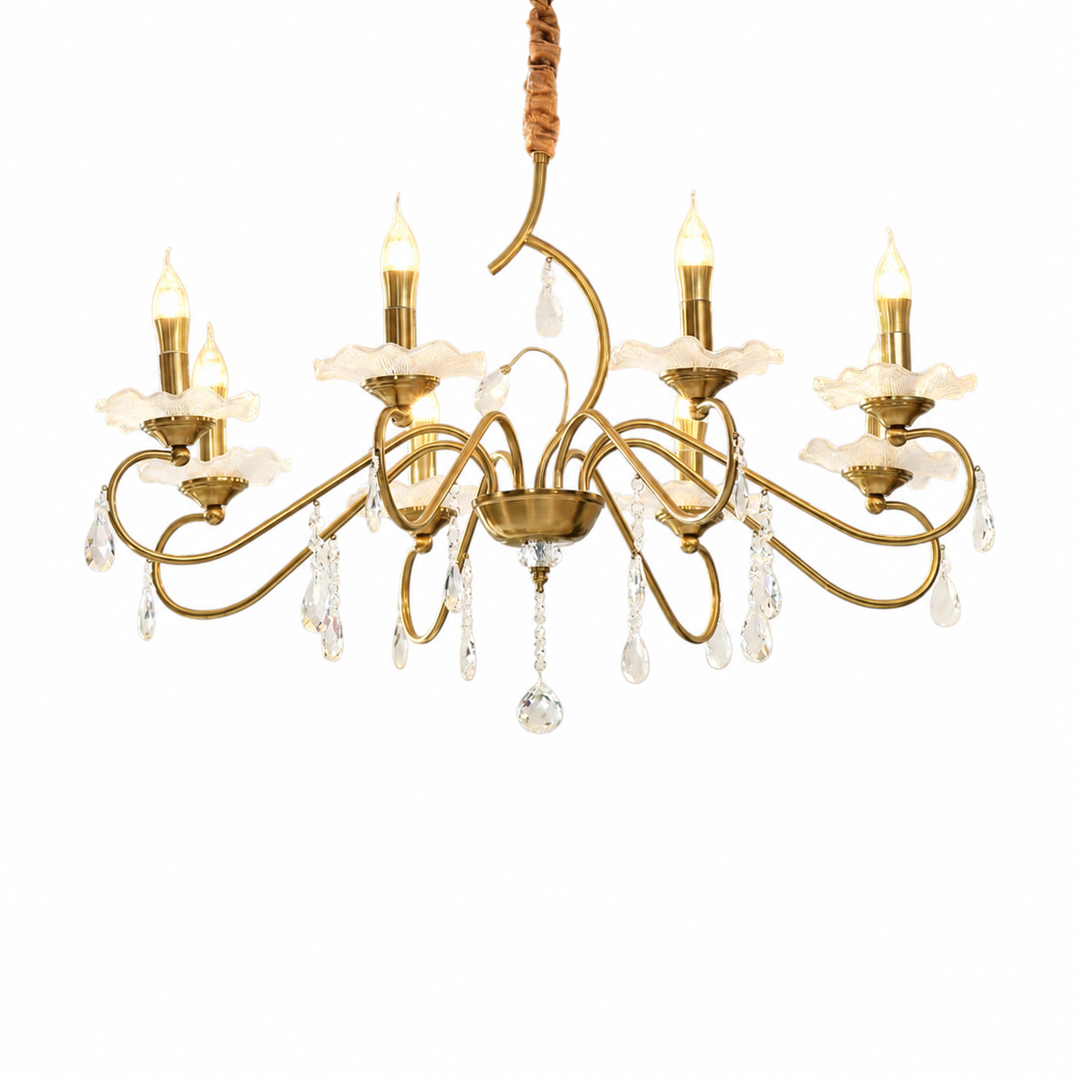 European antique copper chandelier on a white background