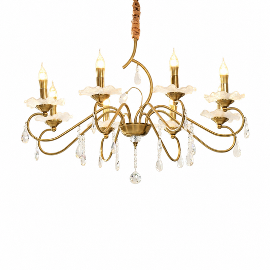 European antique copper chandelier on a white background