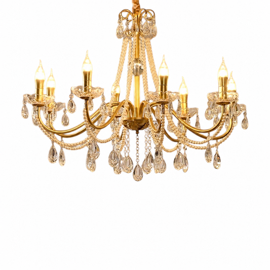 Classic crystal candle ceiling light on a white background