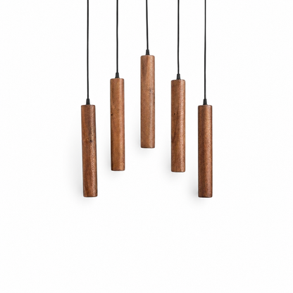 Minimalist wooden scandinavian pendant light on a white background