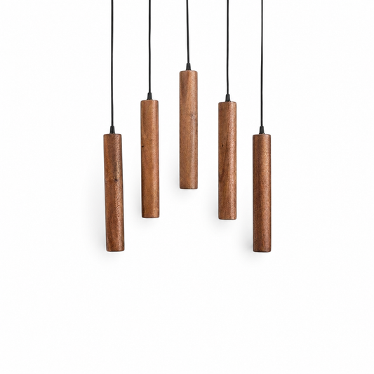 Minimalist wooden scandinavian pendant light on a white background