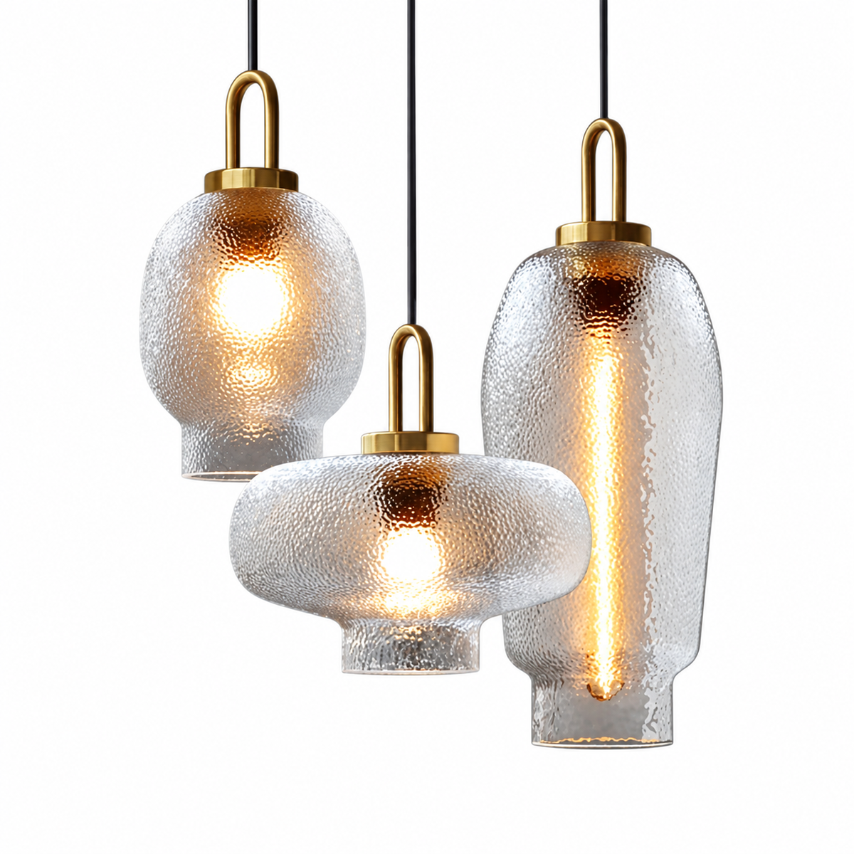 Vintage striped glass pendant light on a clean white background