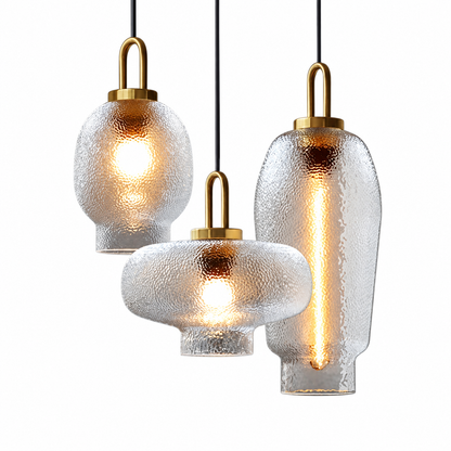Vintage striped glass pendant light on a clean white background
