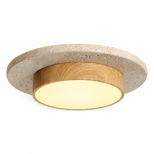 Wabi-sabi stone hotel ceiling light on a clean white background