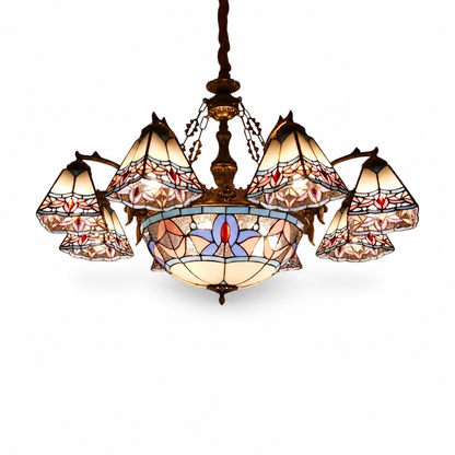 Tiffany-style stained-glass multi-light pendant on a clean white background