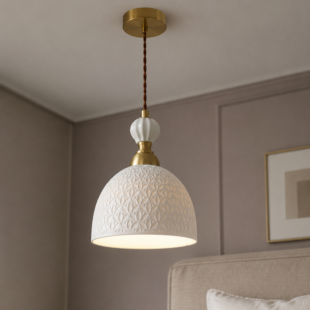 Fransk modern krämfärgad pendellampa