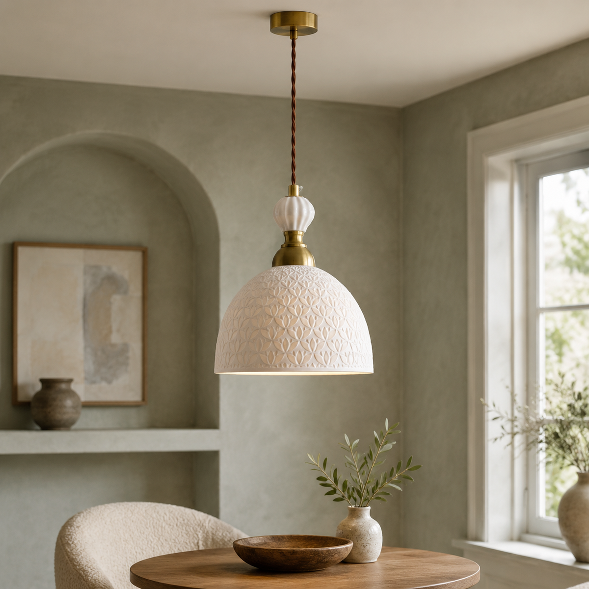 Fransk modern krämfärgad pendellampa