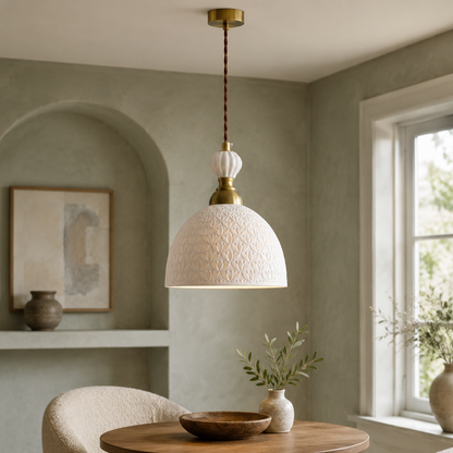 Fransk modern krämfärgad pendellampa