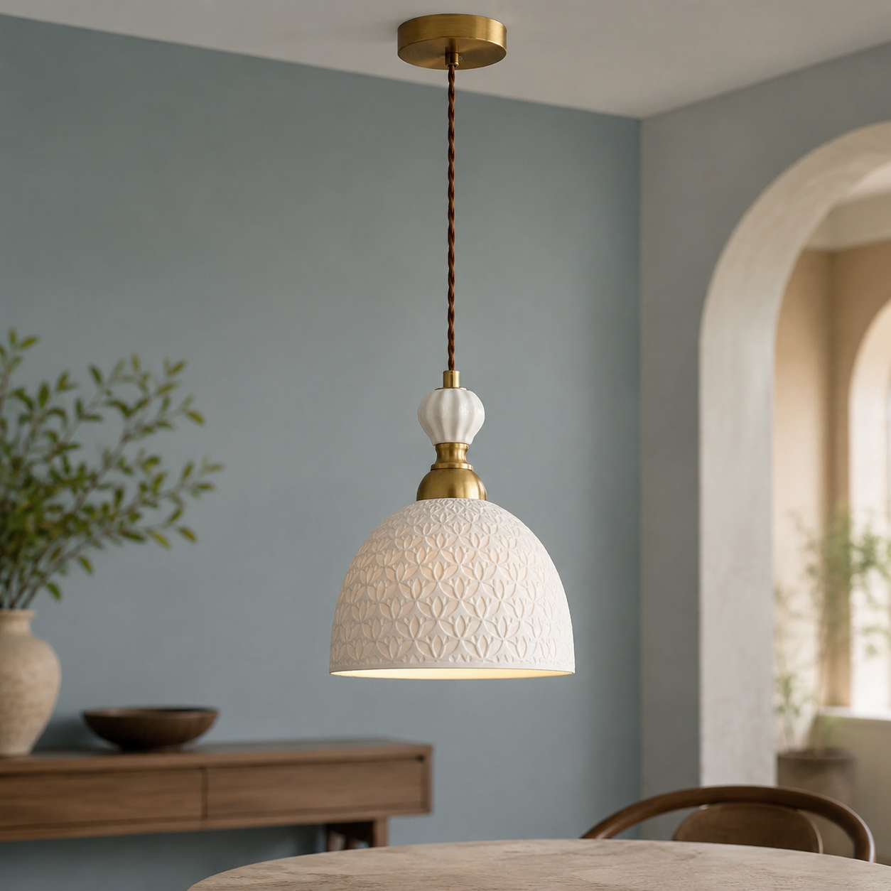 Fransk modern krämfärgad pendellampa