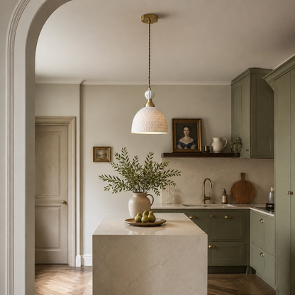 Fransk modern krämfärgad pendellampa