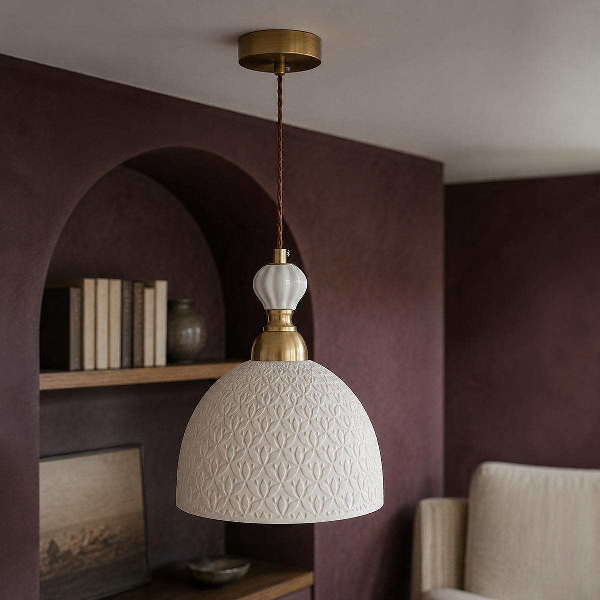 Fransk modern krämfärgad pendellampa