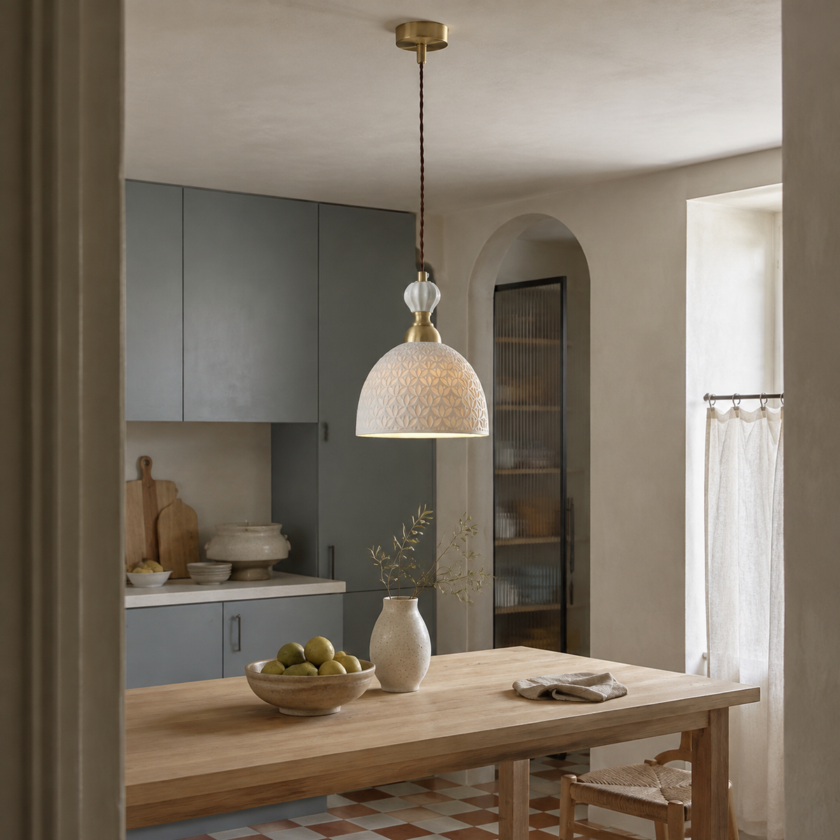 Fransk modern krämfärgad pendellampa