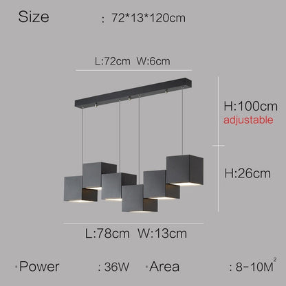 Luxely Minimalist Modern Cubic Pendant Lights adjustable 6 light cubic black