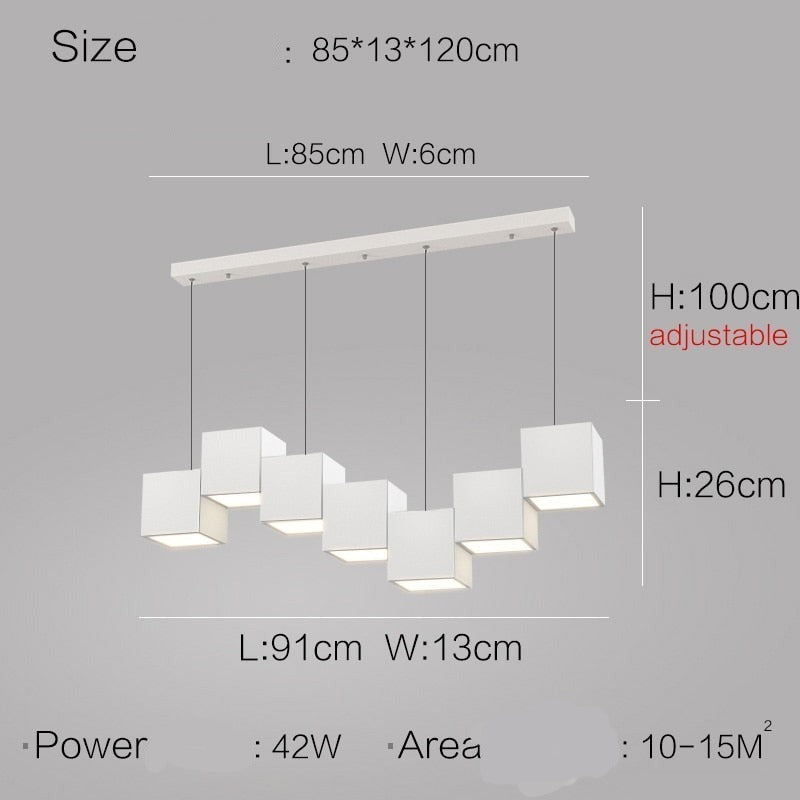 Luxely Minimalist Modern Cubic Pendant Lights adjustable 7 cubics white