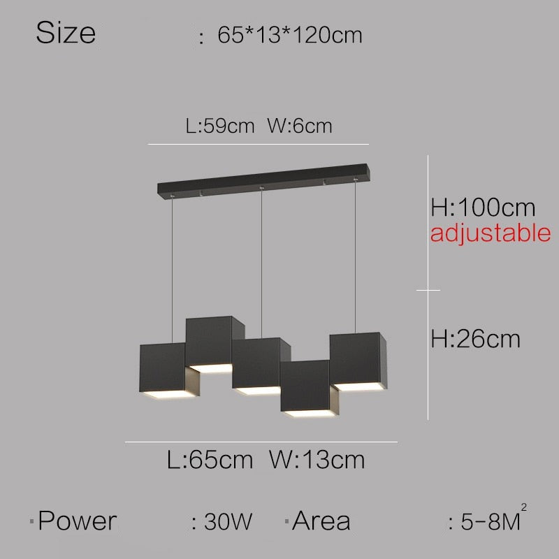 Luxely Minimalist Modern Cubic Pendant Lights adjustable 5 cubics black