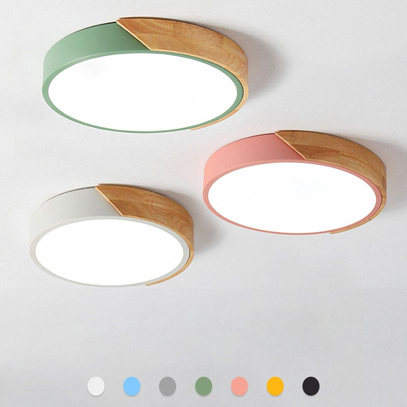 Macaron Wood Minimalistisk rund LED-taklampa